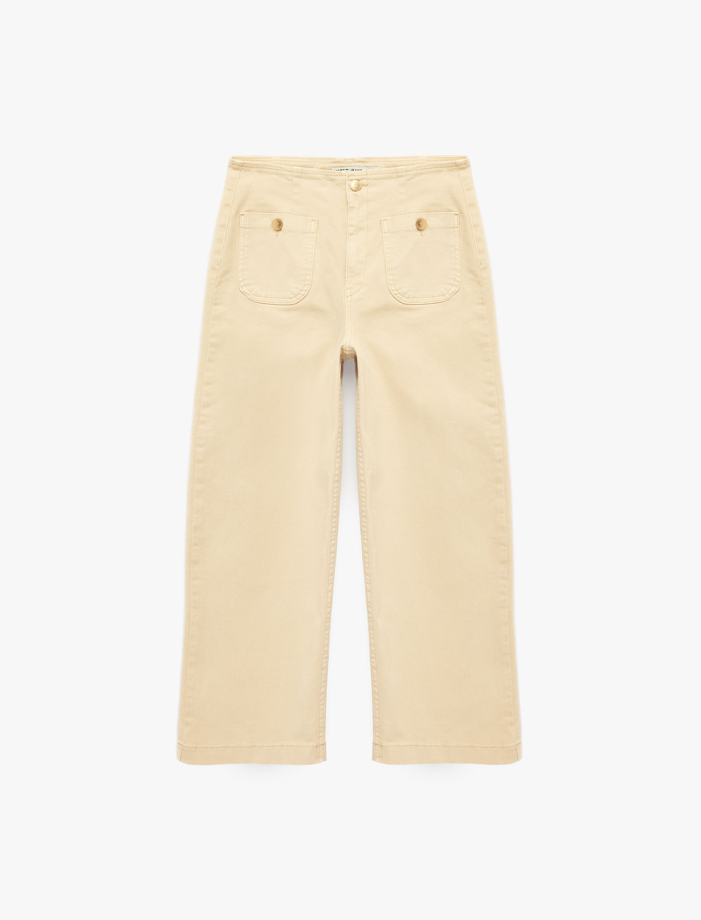   Yüksek Bel Pamuklu Cep Detaylı Geniş Kısa Paça Pantolon - Culotte Jeans