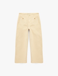 Yüksek Bel Pamuklu Cep Detaylı Geniş Kısa Paça Pantolon - Culotte Jeans