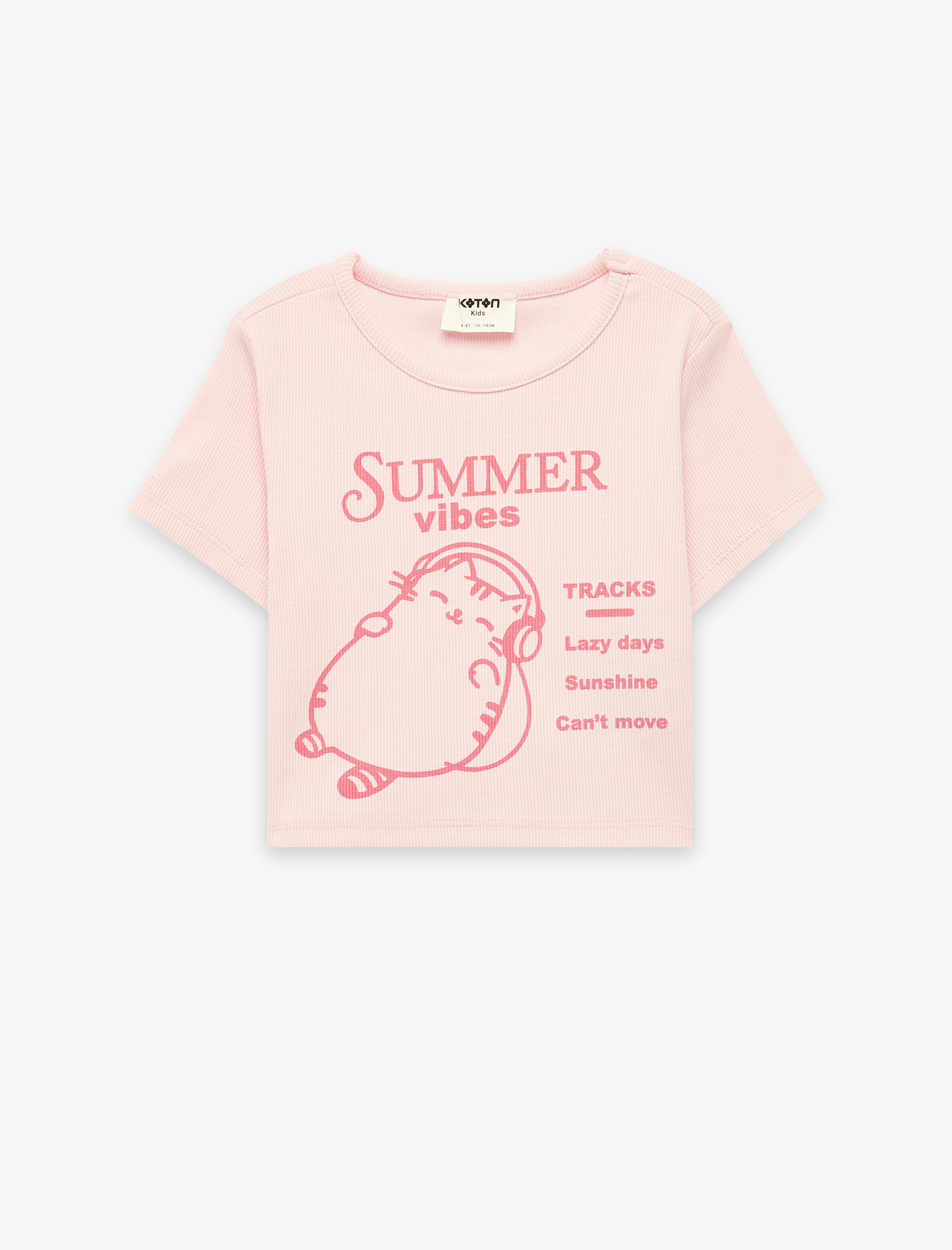  Kız Çocuk Pamuklu Kısa Kollu Bisiklet Yaka Baskılı Tişört