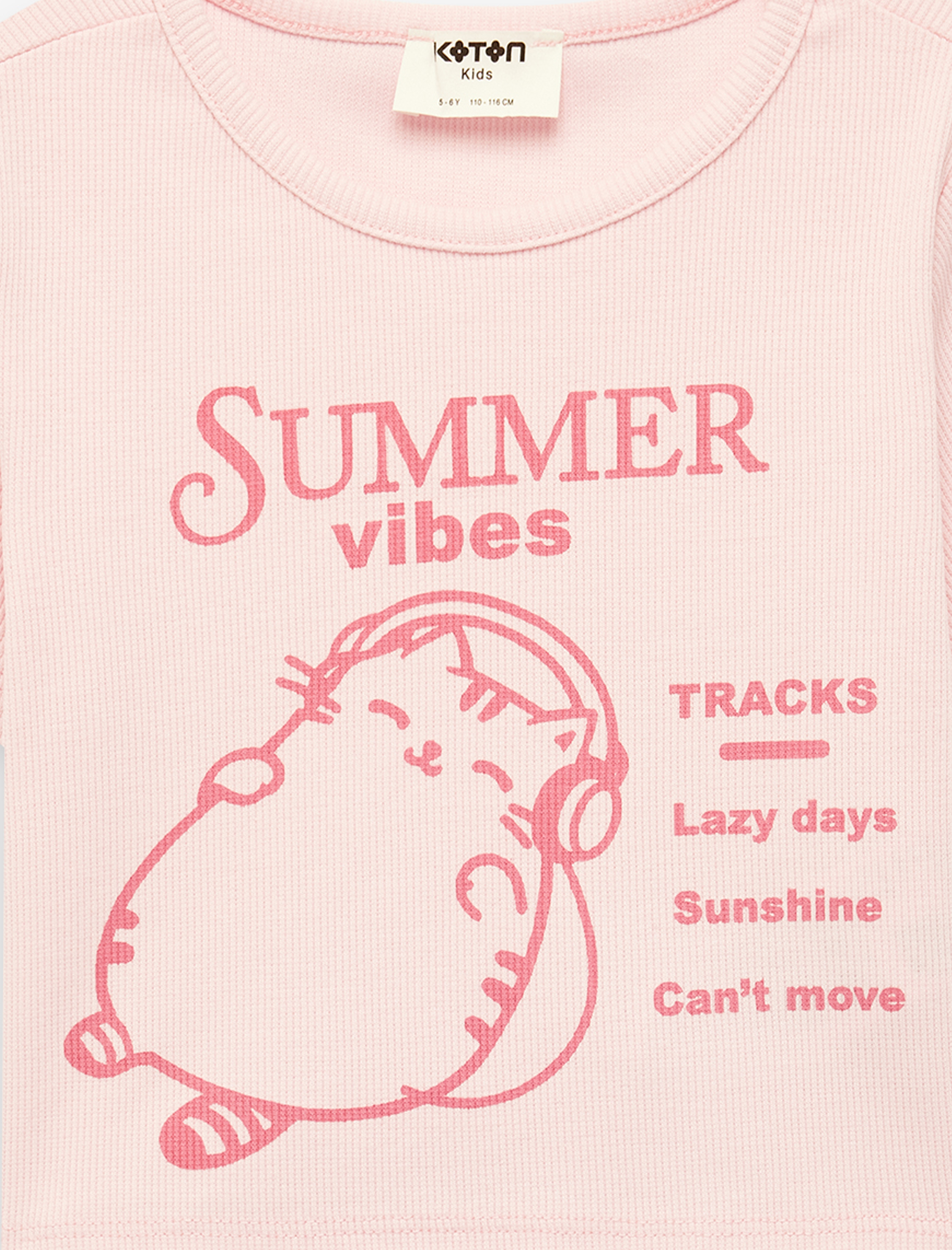  Kız Çocuk Pamuklu Kısa Kollu Bisiklet Yaka Baskılı Tişört