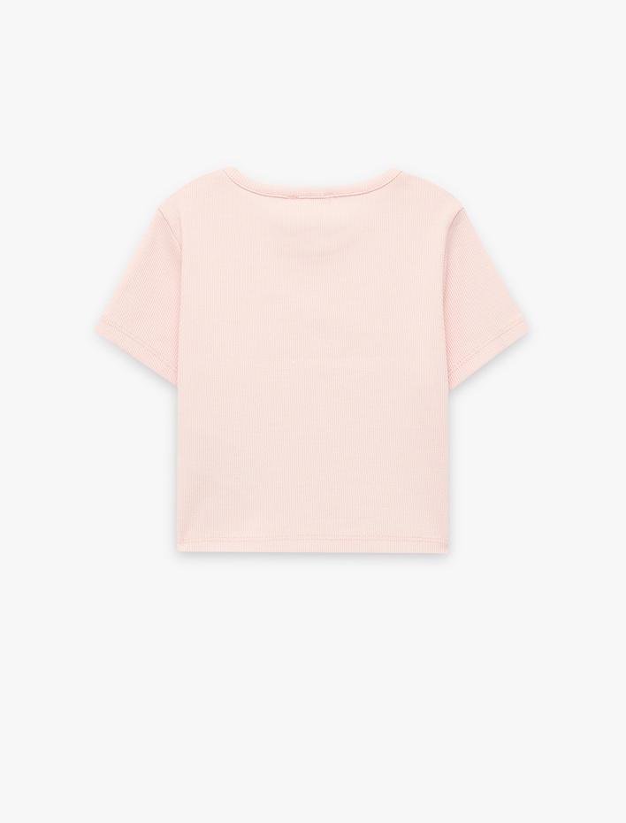 Kız Çocuk Pamuklu Kısa Kollu Bisiklet Yaka Baskılı Tişört