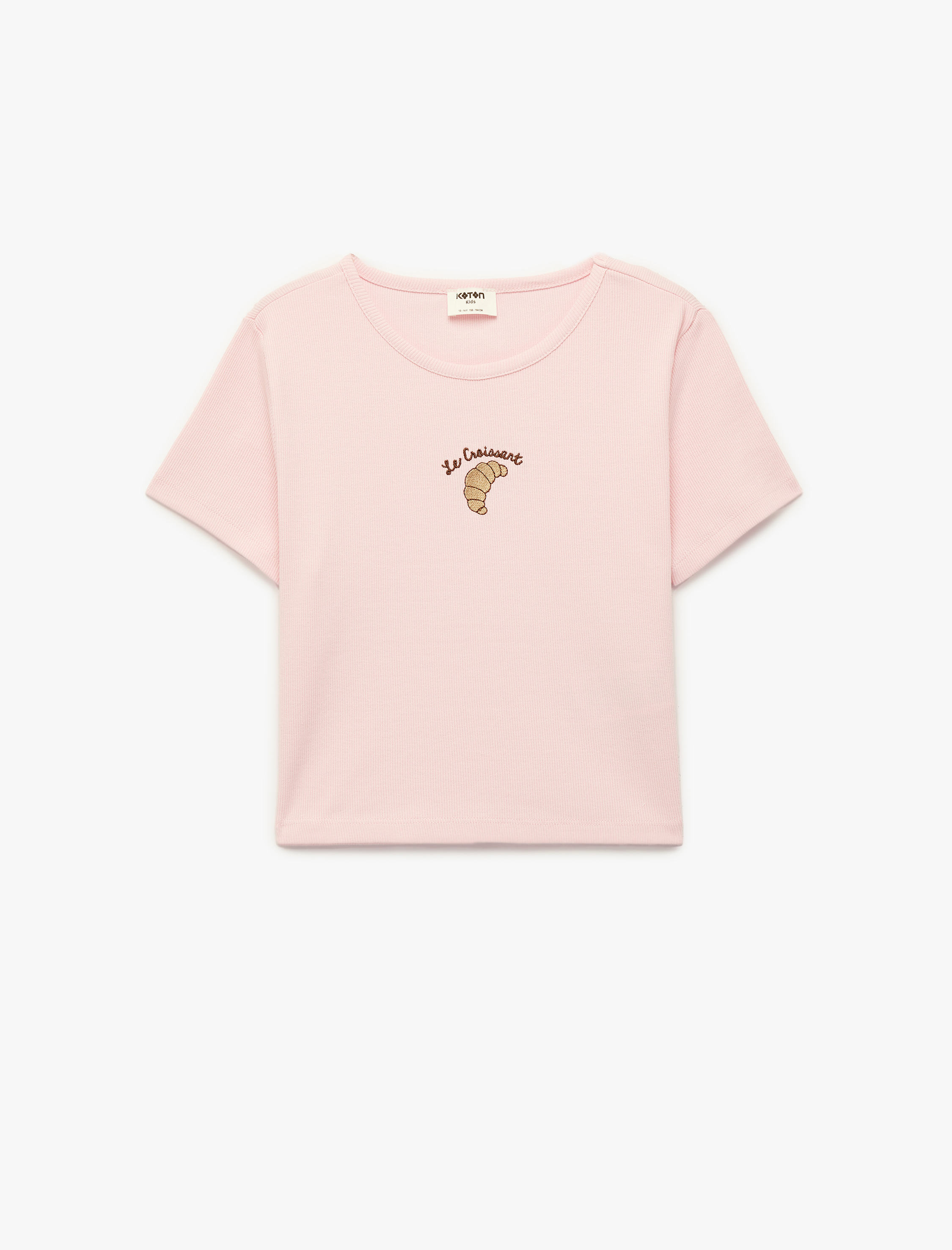  Kız Çocuk Nakış Detaylı Bisiklet Yaka Kısa Kollu Pamuklu Tişört