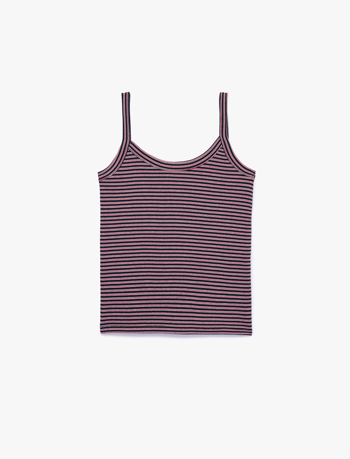  Pamuklu Çizgili İnce Askılı Üst