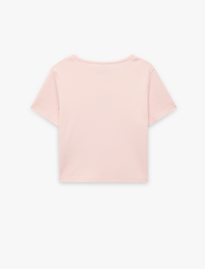 Kız Çocuk Nakış Detaylı Bisiklet Yaka Kısa Kollu Pamuklu Tişört