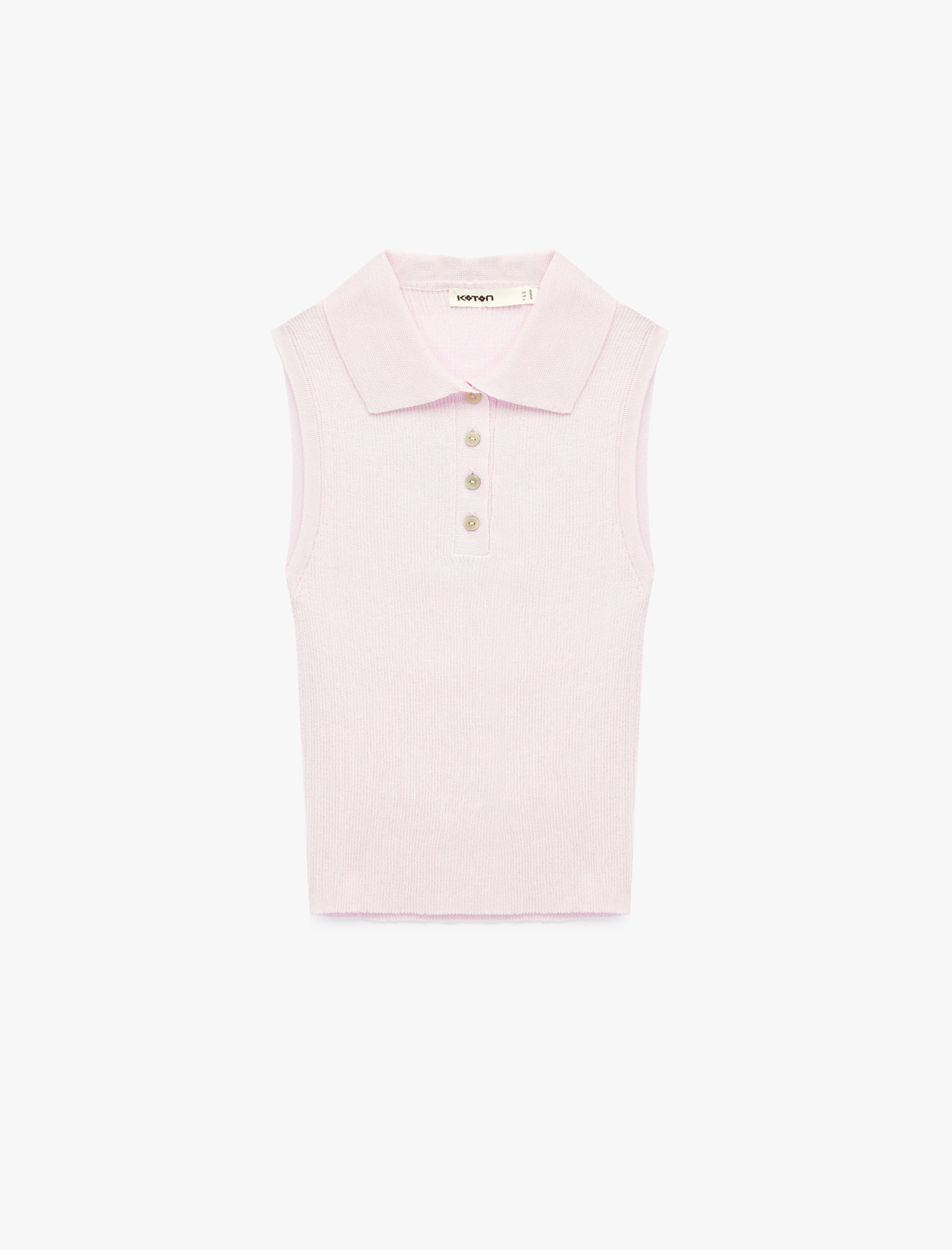   Düğmeli Kolsuz Polo Yaka Triko Bluz