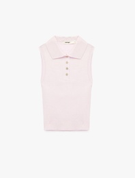 Düğmeli Kolsuz Polo Yaka Triko Bluz