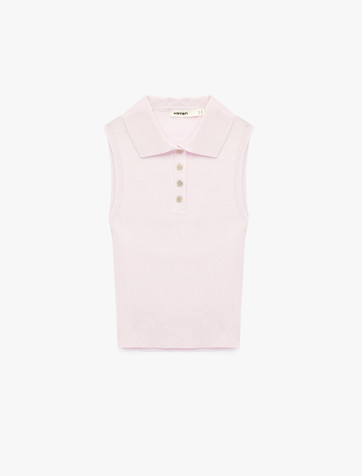  Düğmeli Kolsuz Polo Yaka Triko Bluz