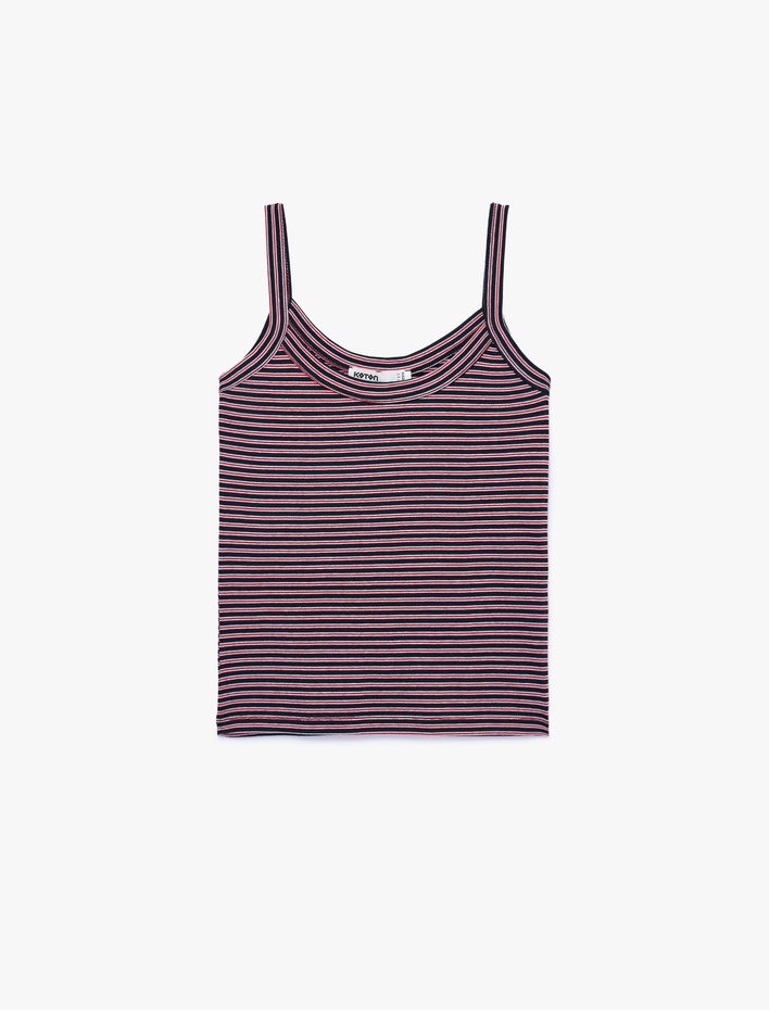  Pamuklu Çizgili İnce Askılı Üst