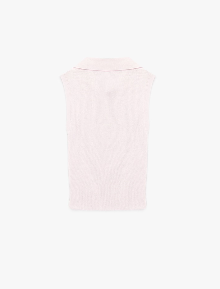  Düğmeli Kolsuz Polo Yaka Triko Bluz