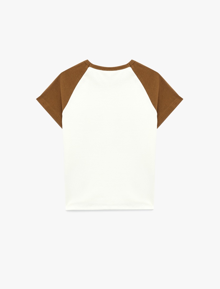  Baskılı Kısa Reglan Kollu Slim Fit Bisiklet Yaka Crop Tişört