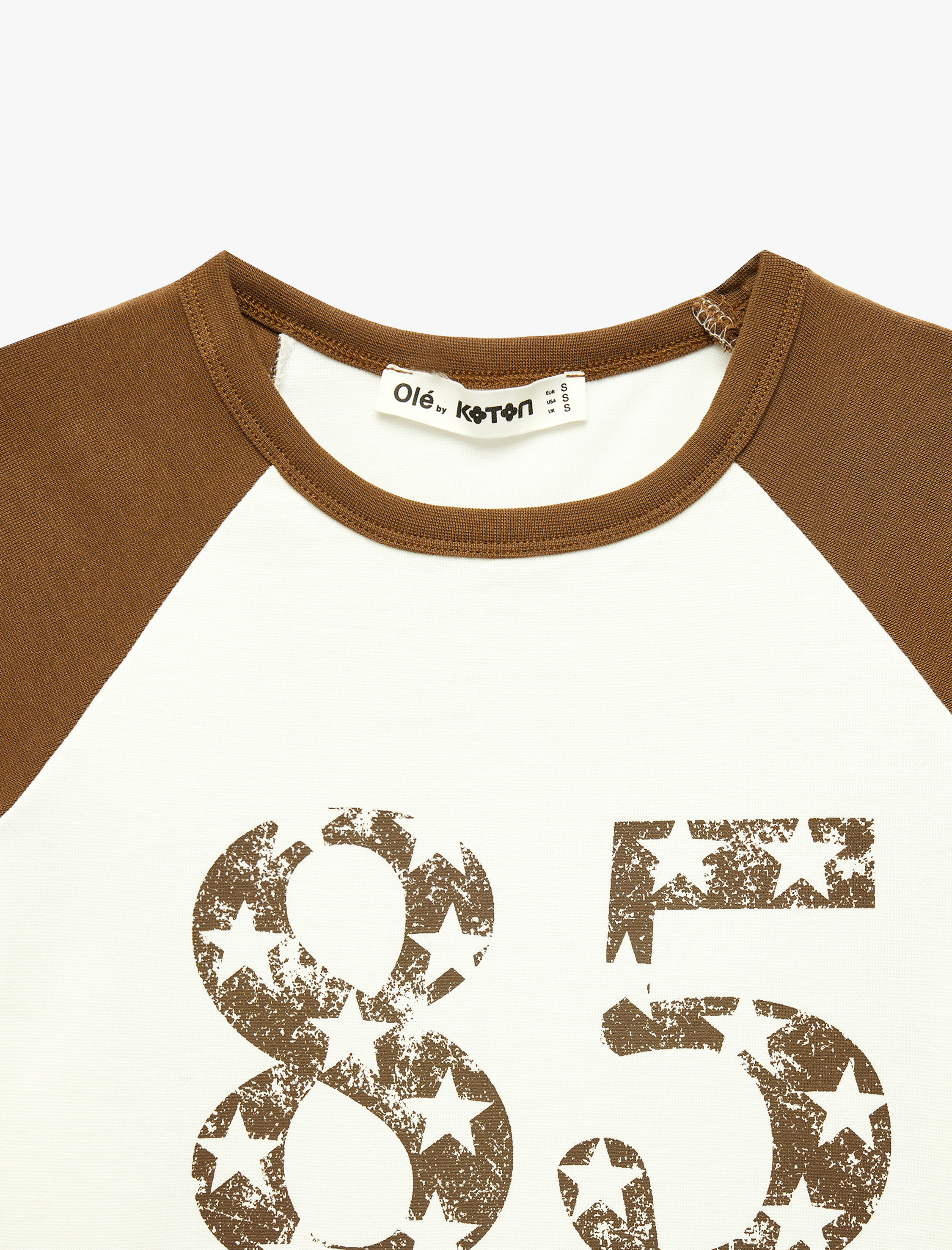   Baskılı Kısa Reglan Kollu Slim Fit Bisiklet Yaka Crop Tişört