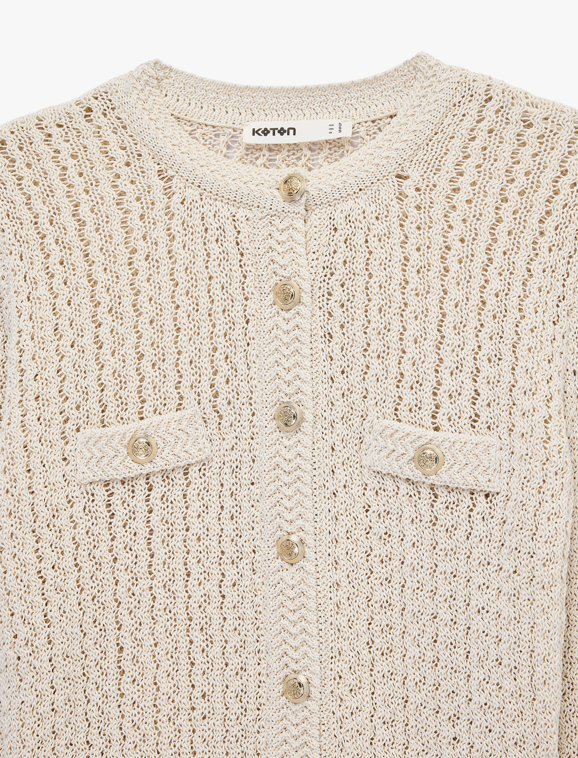   Düğmeli Uzun Kollu Bisiklet Yaka Ajurlu Triko Hırka