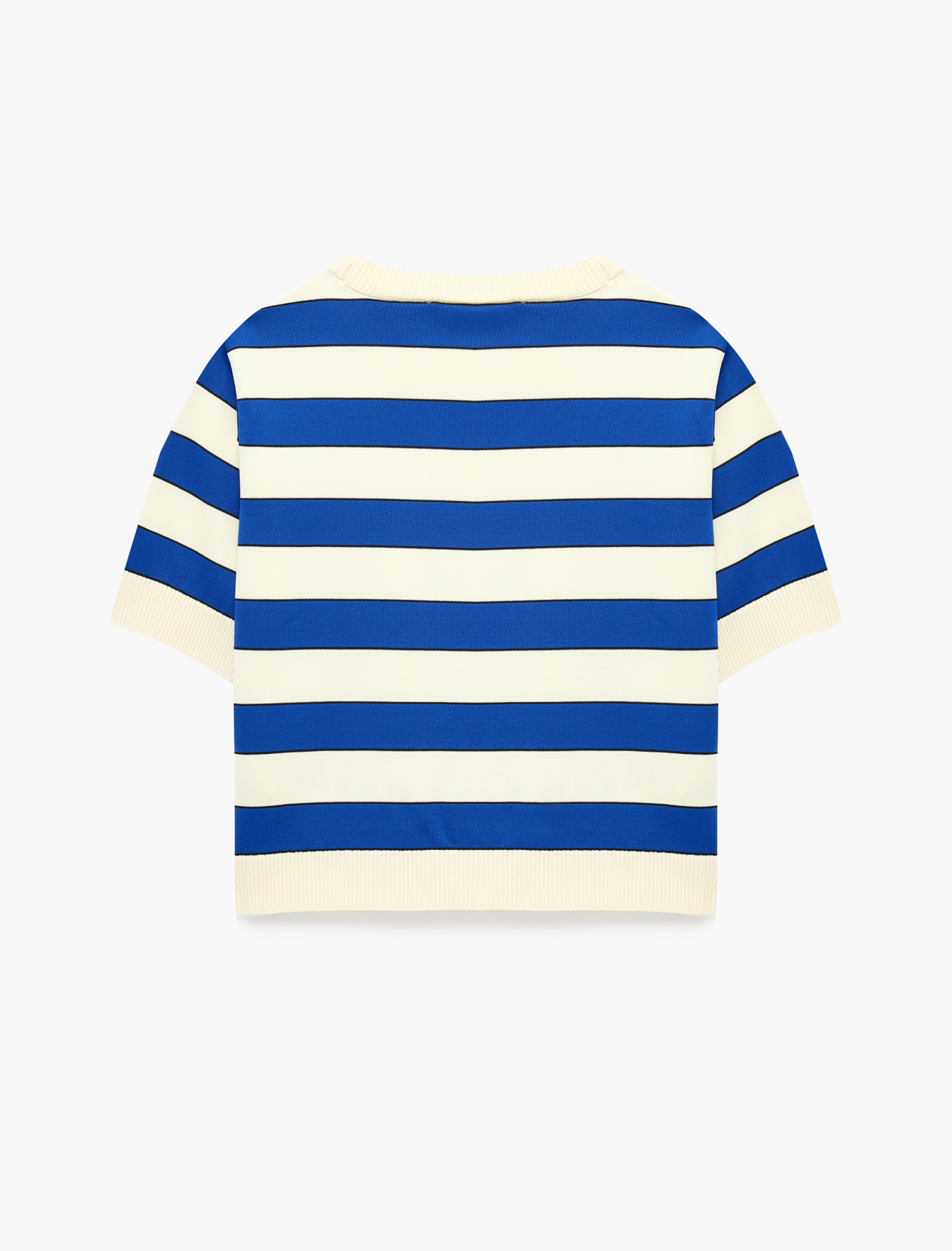   Kısa Kollu Çizgili Bisiklet Yaka Triko Kazak