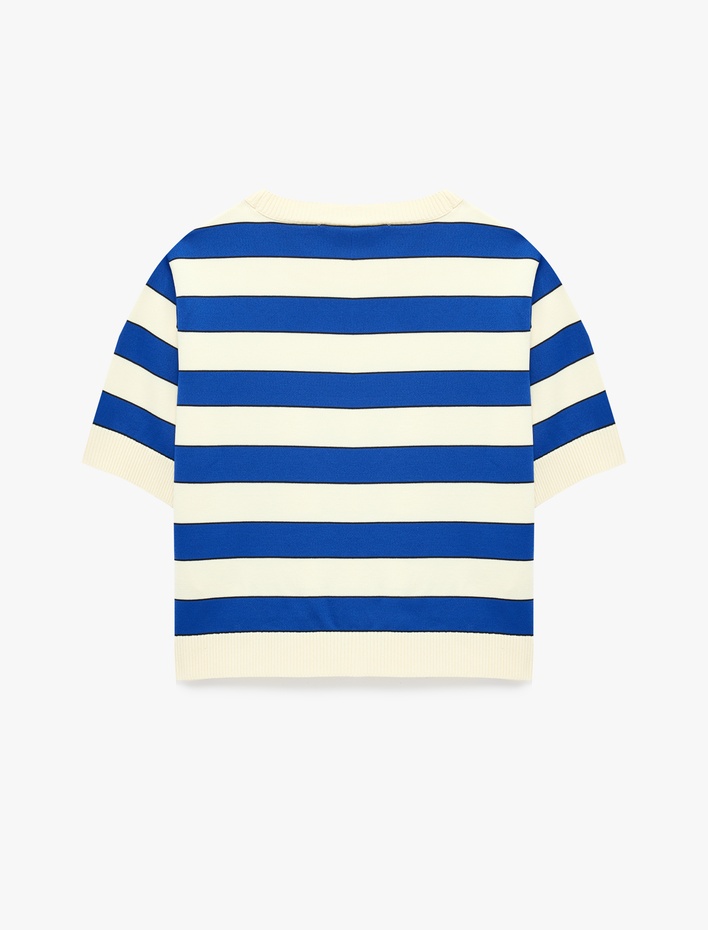  Kısa Kollu Çizgili Bisiklet Yaka Triko Kazak