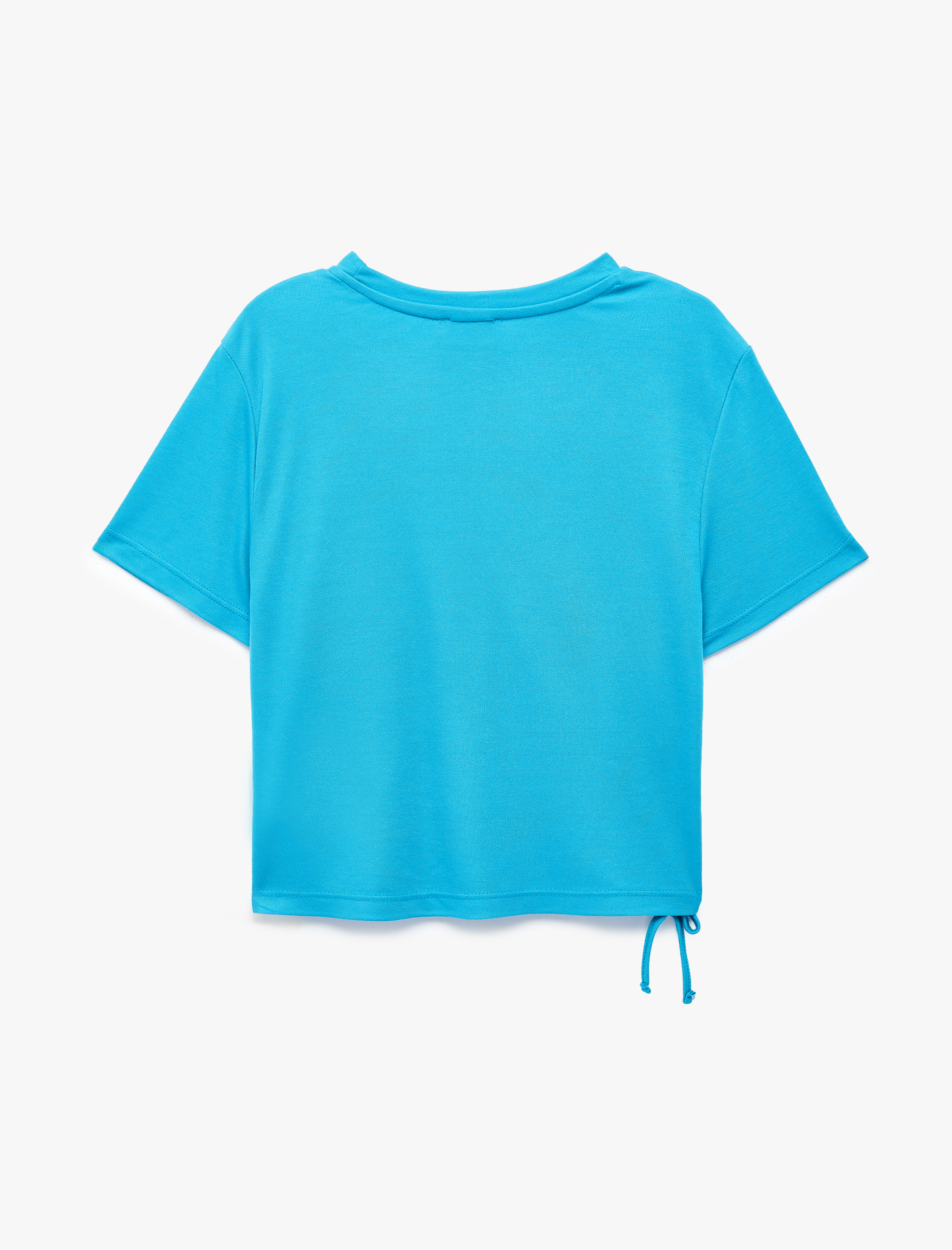  Kız Çocuk Modal Karışımlı Büzgü Detaylı Kısa Kollu Bisiklet Yaka Crop Tişört