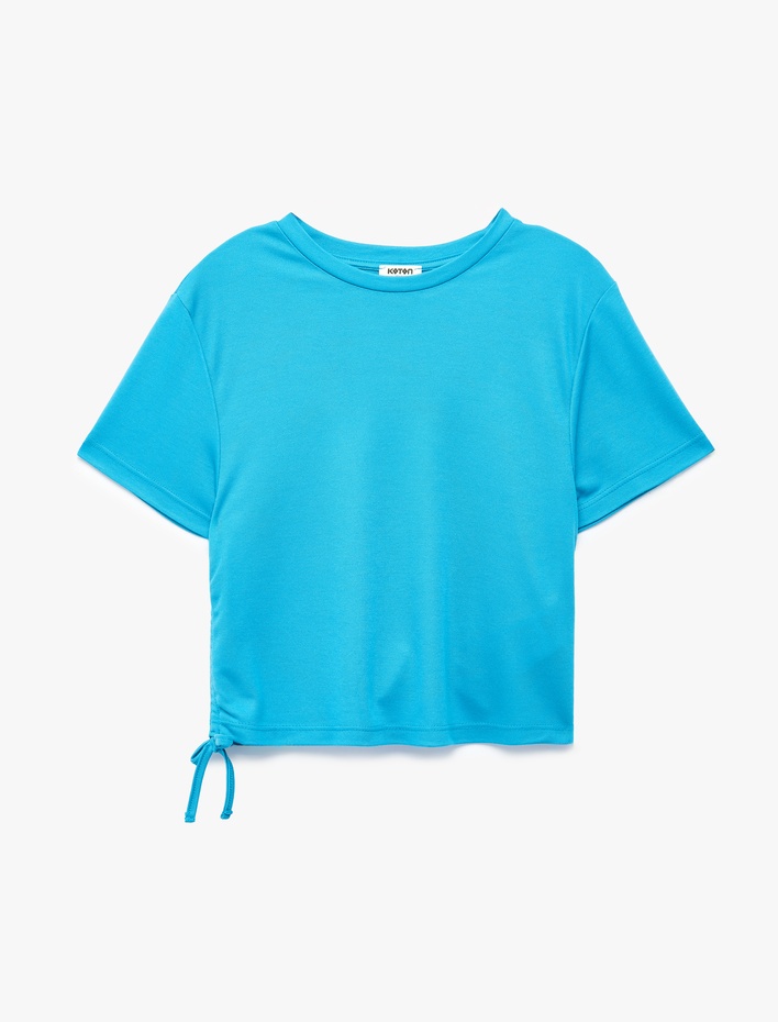 Kız Çocuk Modal Karışımlı Büzgü Detaylı Kısa Kollu Bisiklet Yaka Crop Tişört