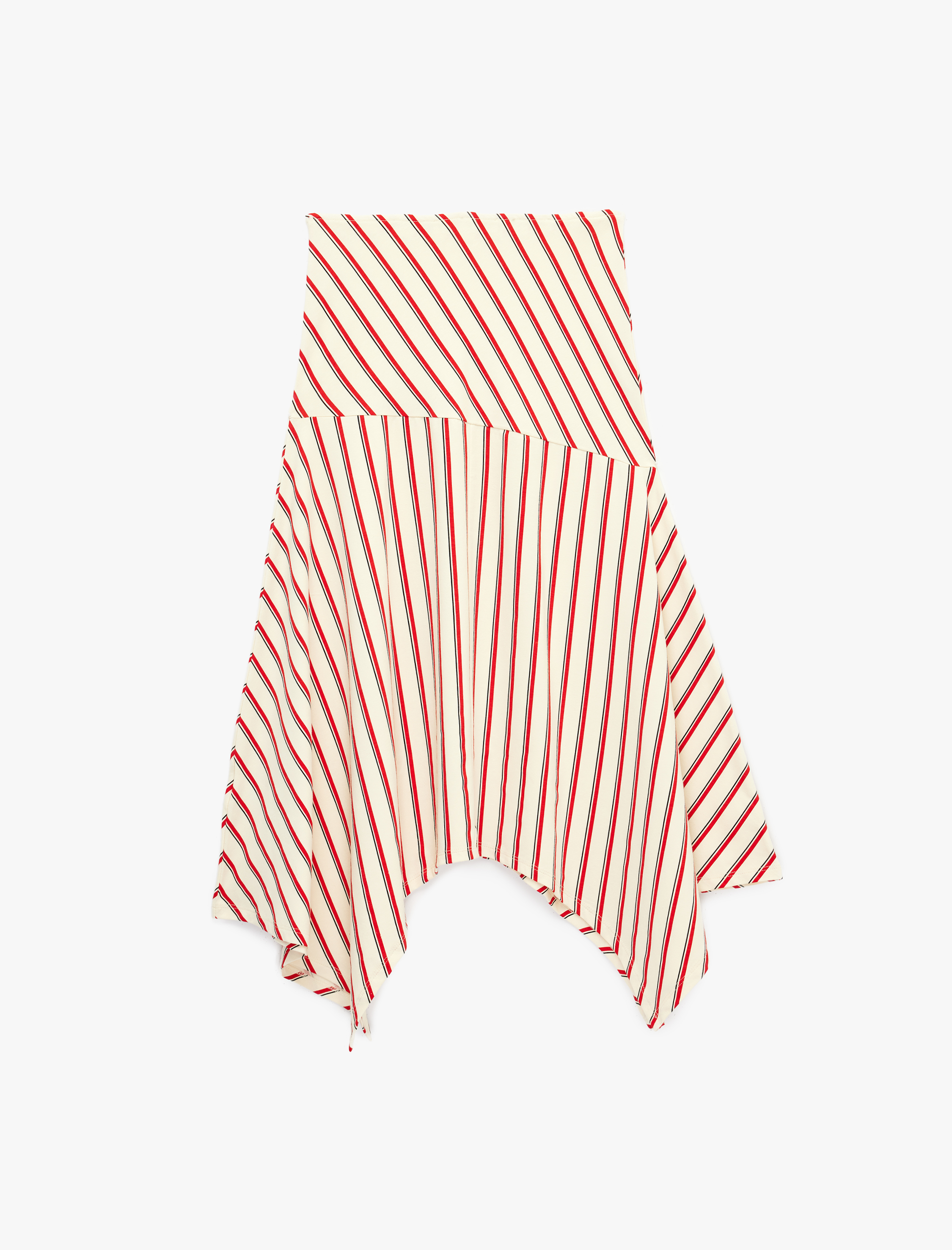   Düşük Bel Çizgili Asimetrik Kesim Rahat Kalıp Midi Etek