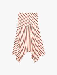 Düşük Bel Çizgili Asimetrik Kesim Rahat Kalıp Midi Etek