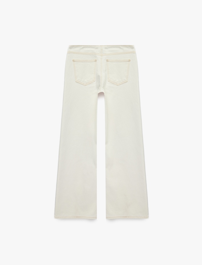  Düşük Bel Troklu Fermuarlı Cep Detaylı Geniş Paça Pantolon - Wide Leg Jeans