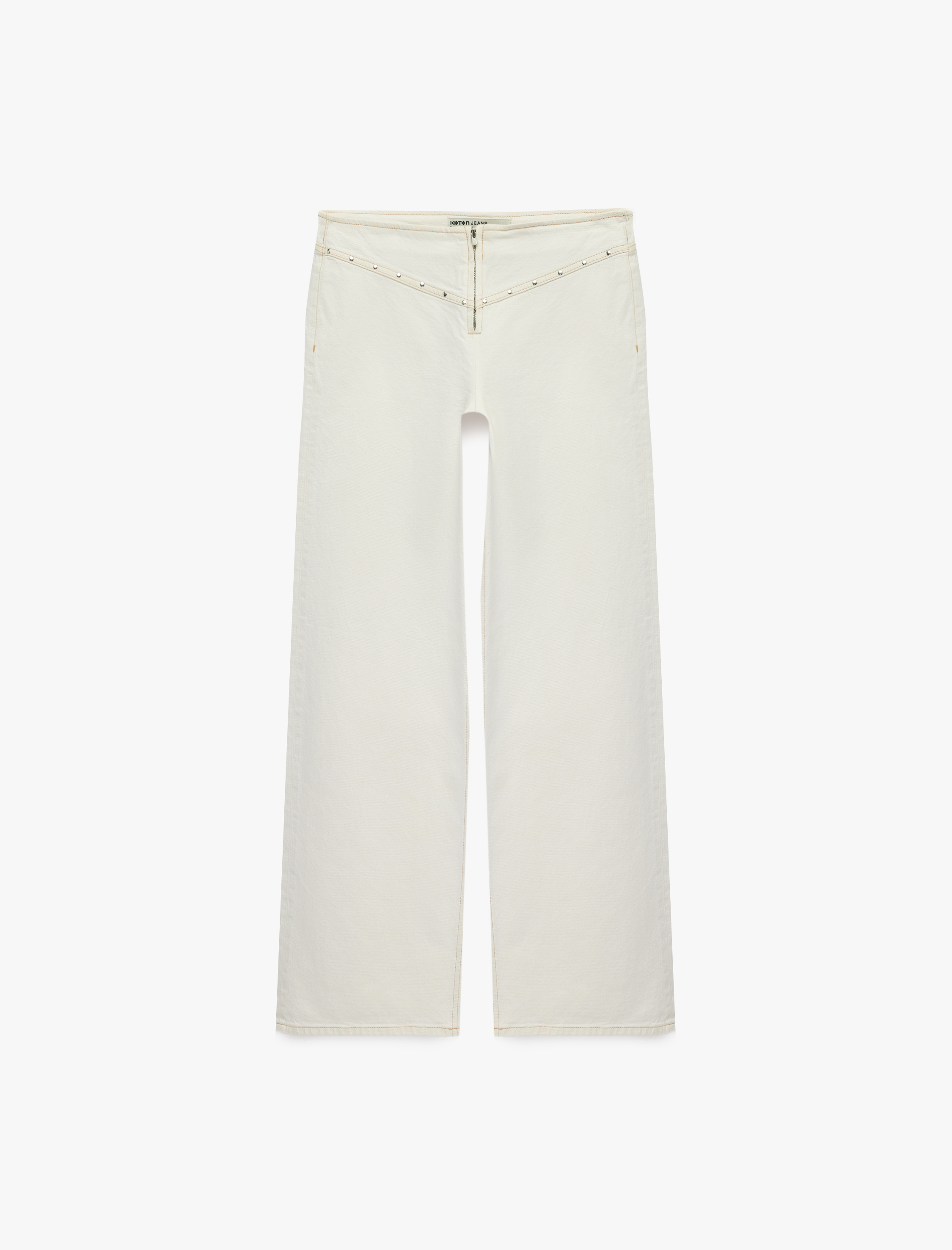   Düşük Bel Troklu Fermuarlı Cep Detaylı Geniş Paça Pantolon - Wide Leg Jeans