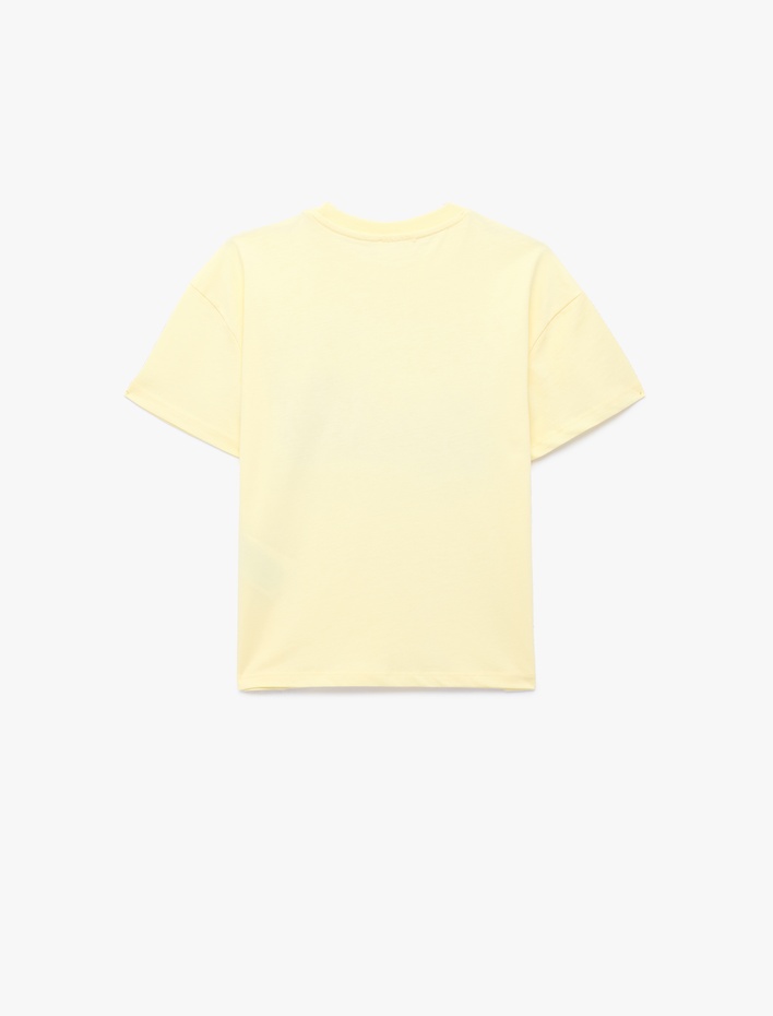 Kız Çocuk Pamuklu Ayıcık Baskılı Kısa Kollu Bisiklet Yaka Tişört