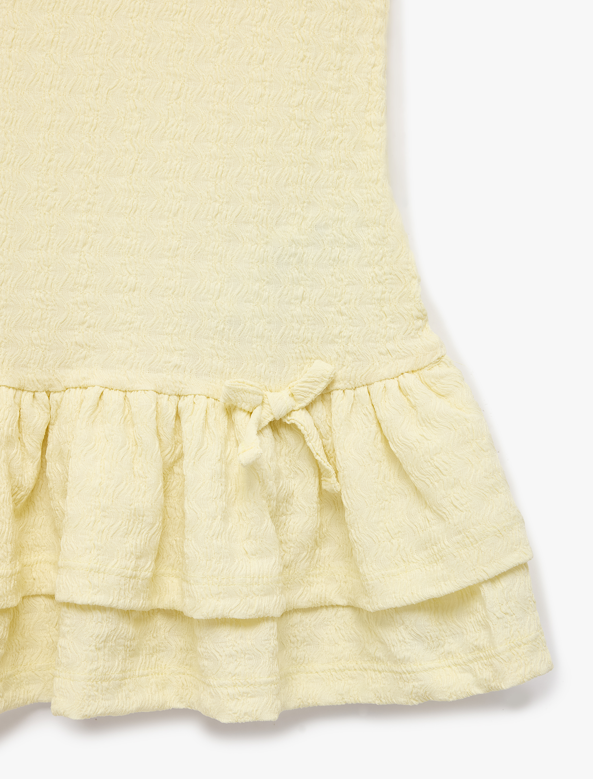  Kız Çocuk Bisiklet Yaka Kolsuz Fiyonklu Kat Detaylı Fırfırlı Elbise