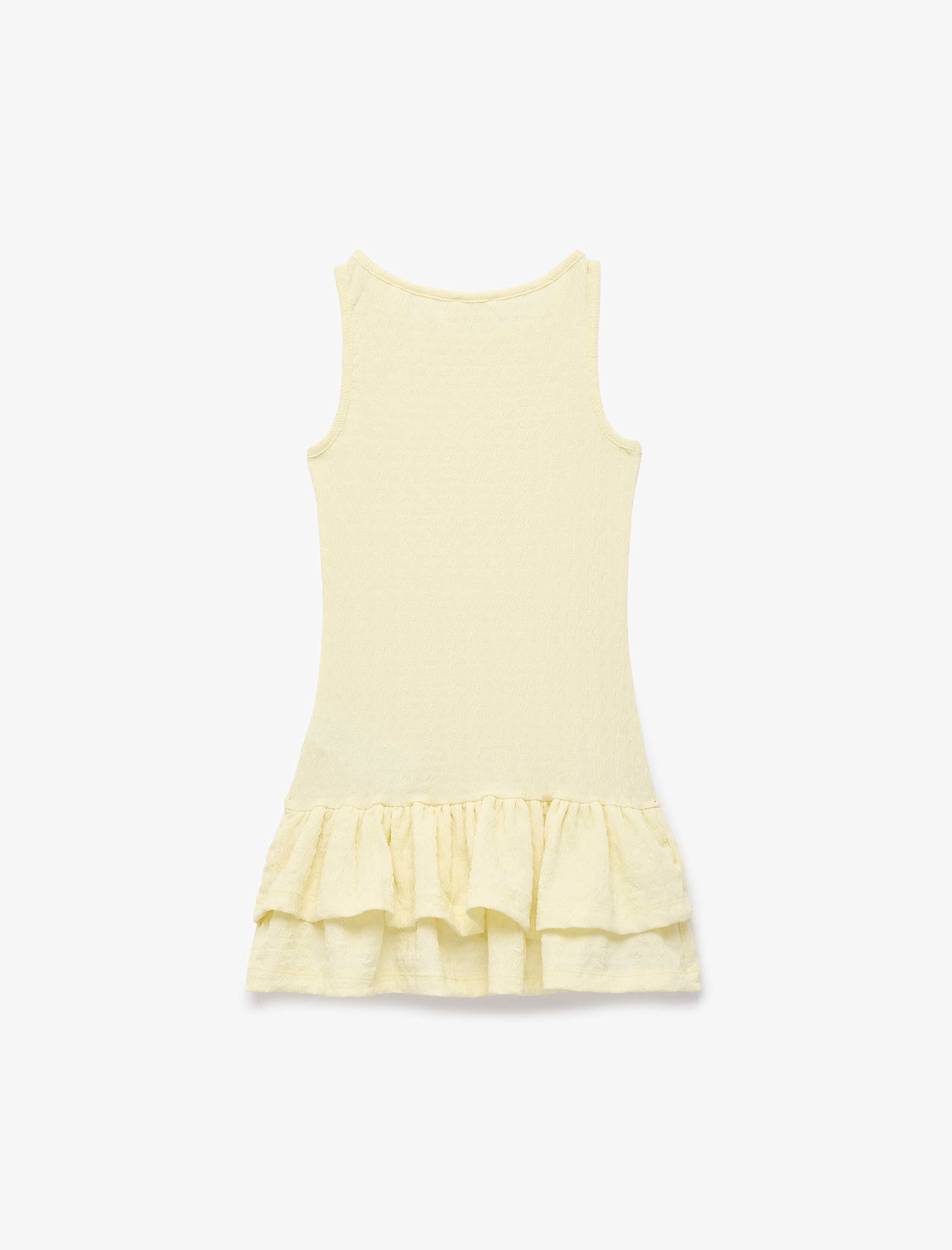  Kız Çocuk Bisiklet Yaka Kolsuz Fiyonklu Kat Detaylı Fırfırlı Elbise