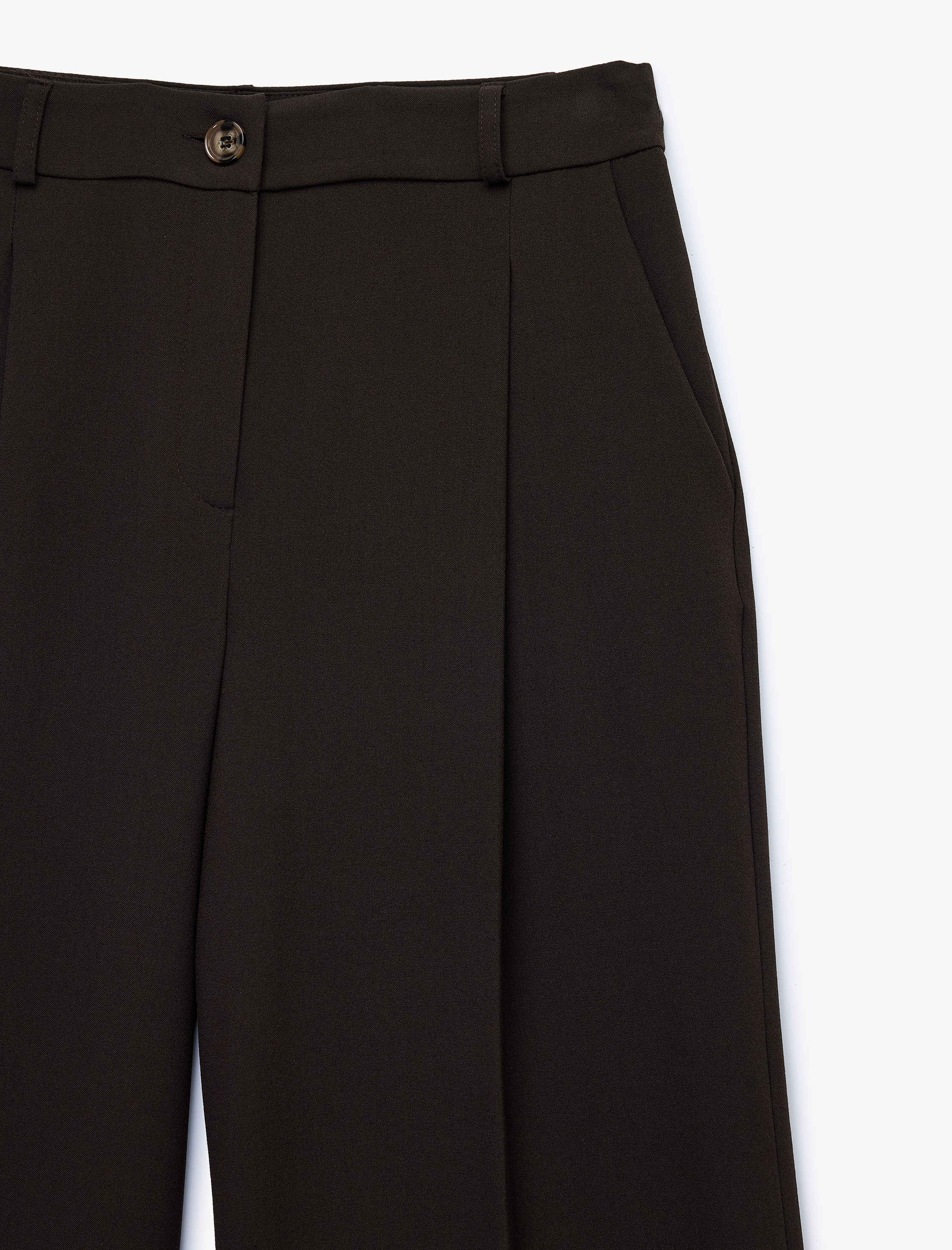   Cepli Pile Detaylı Yüksek Bel Düz Geniş Paça Palazzo Pantolon