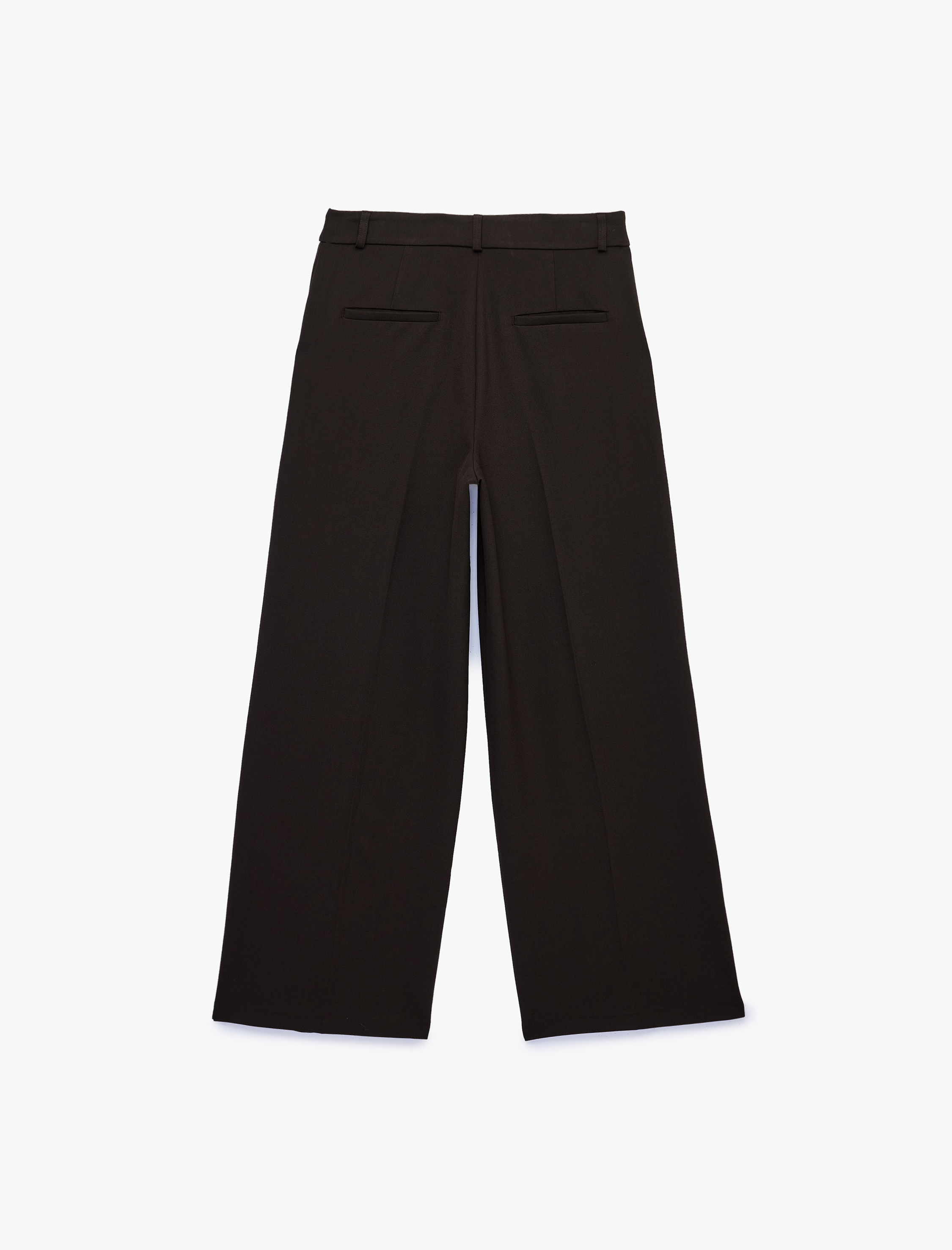   Cepli Pile Detaylı Yüksek Bel Düz Geniş Paça Palazzo Pantolon