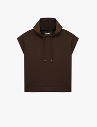 Modal Kumaş Kap Kol Fitilli Kapüşonlu Tişört