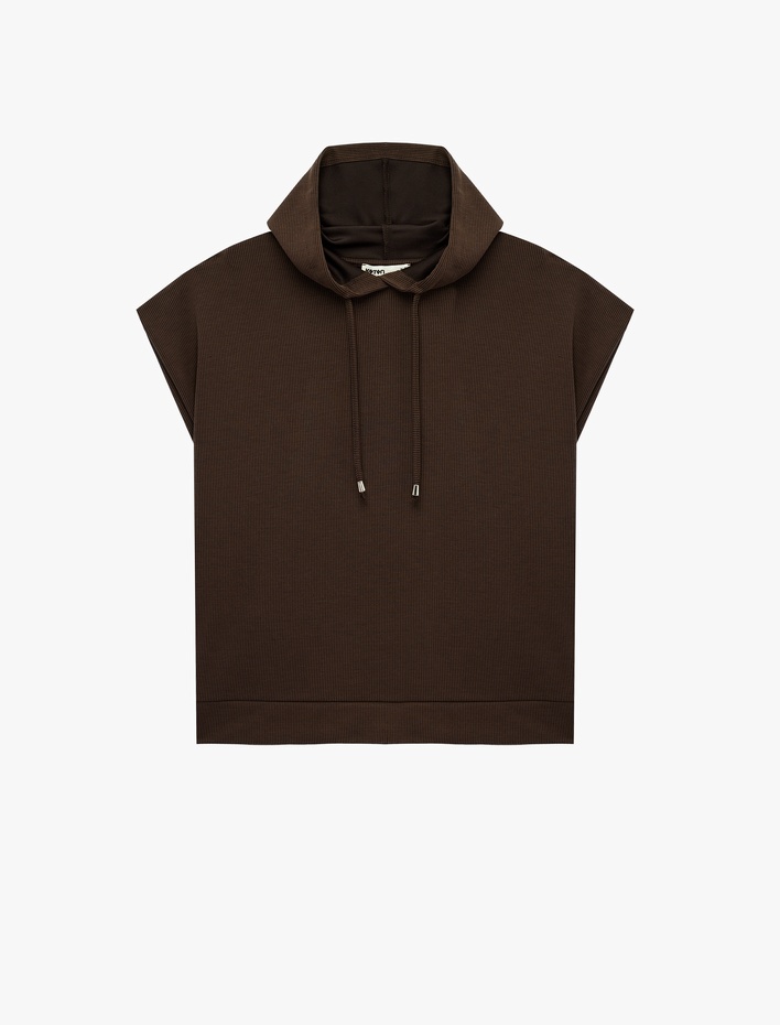  Modal Kumaş Kap Kol Fitilli Kapüşonlu Tişört