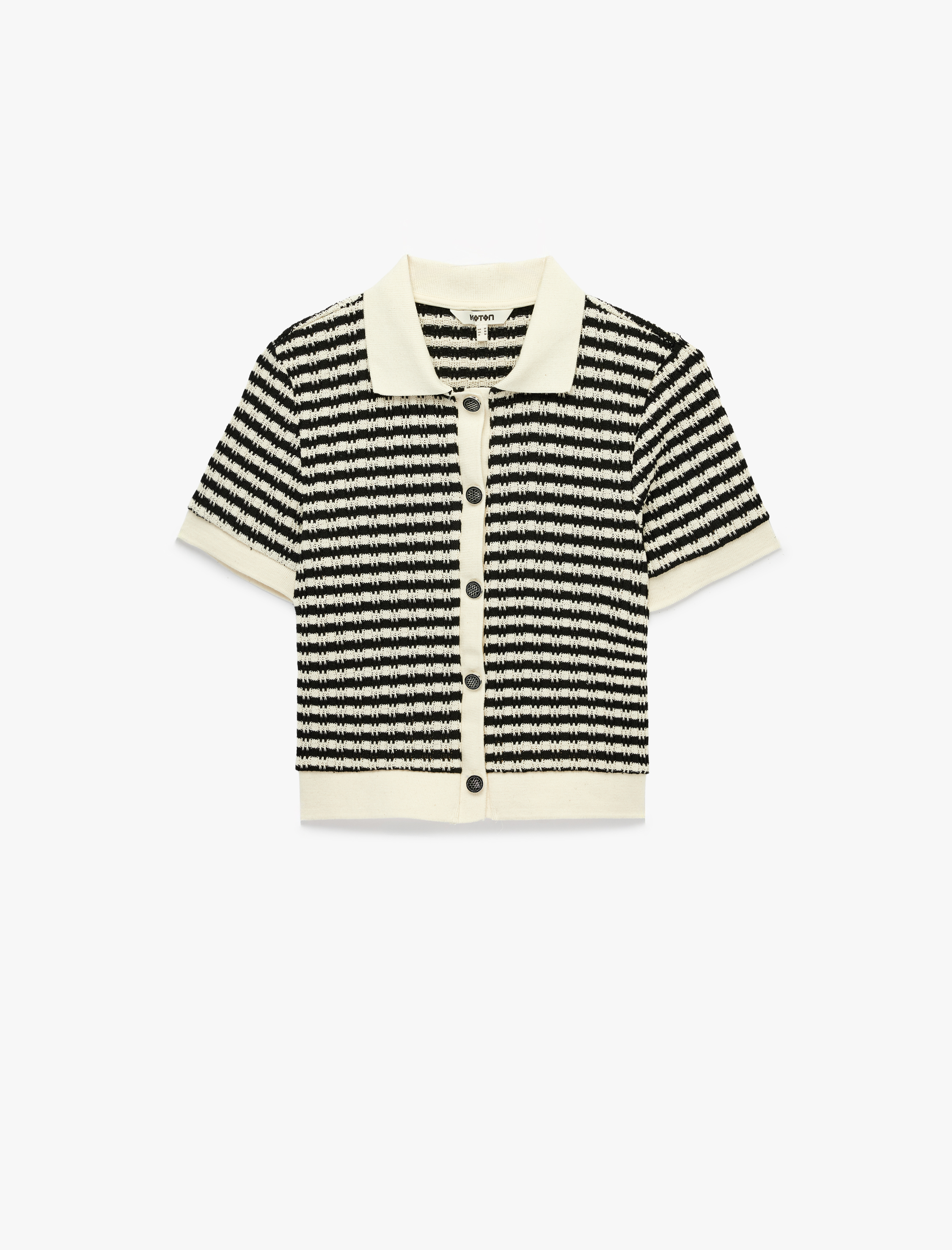   Slim Fit Düğmeli Polo Yaka Kısa Kollu Çizgili Triko Hırka