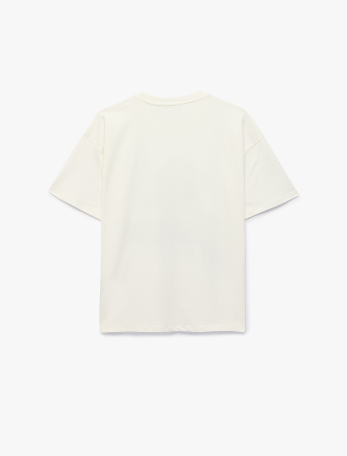  Regular Fit Kısa Kollu Bisiklet Yaka Çiçek Baskılı Pamuklu Tişört