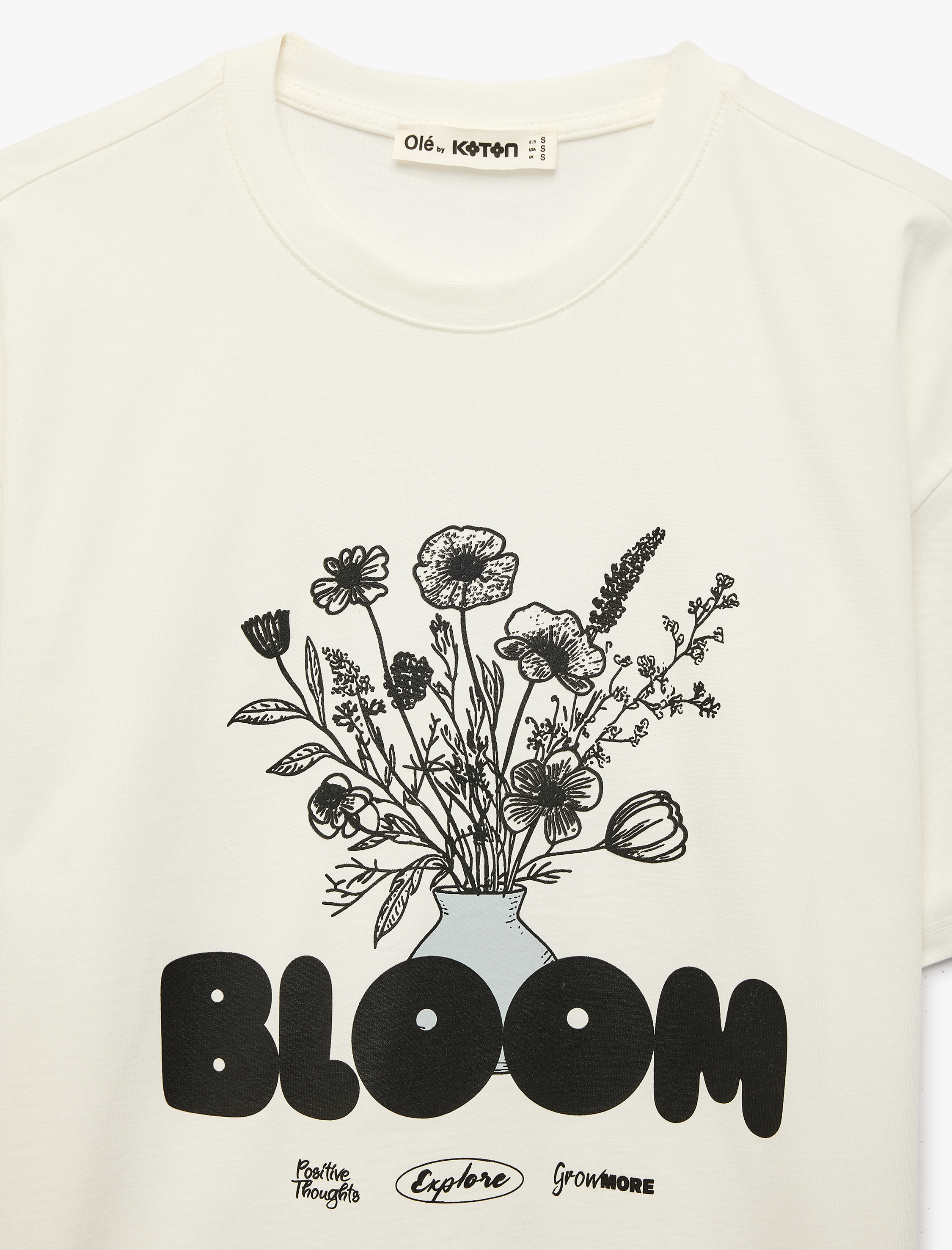   Regular Fit Kısa Kollu Bisiklet Yaka Çiçek Baskılı Pamuklu Tişört