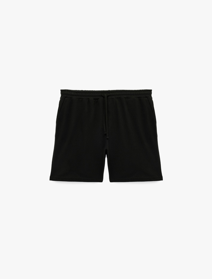  Straight Fit Cepli Pike Kumaş Bermuda Beli Bağcıklı Spor Şort