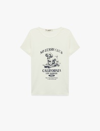 Pamuklu Slim Fit Bisiklet Yaka Kısa Kollu Köpek Baskılı Tişört