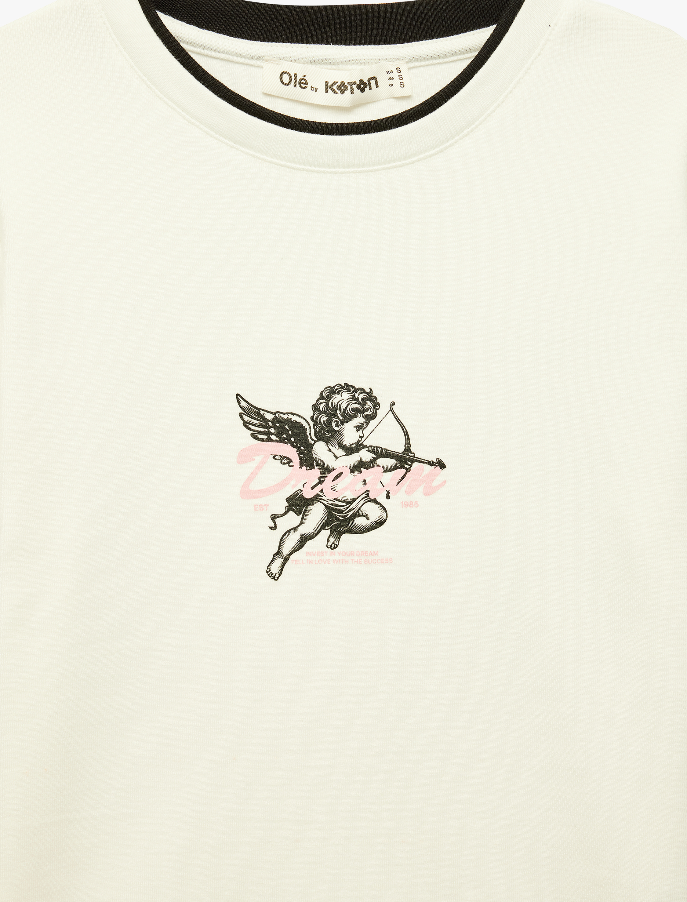   Slim Fit Biyeli Kısa Kollu Bisiklet Yaka Melek Baskılı Tişört