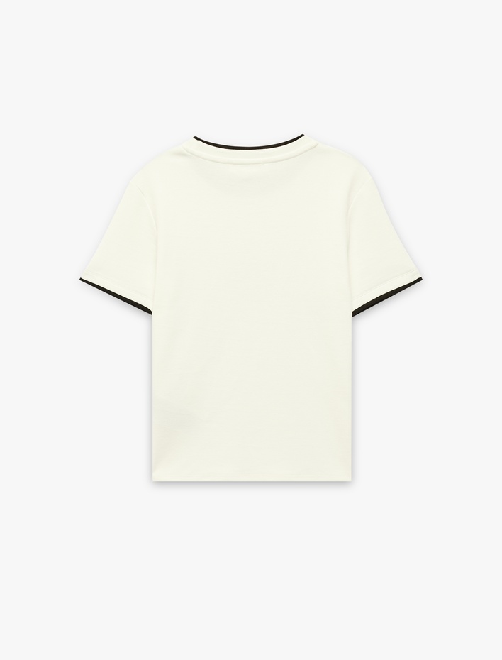  Slim Fit Biyeli Kısa Kollu Bisiklet Yaka Melek Baskılı Tişört