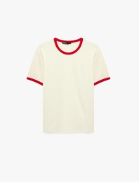 Kısa Kollu Biyeli Pamuklu Bisiklet Yaka Slim Fit Tişört