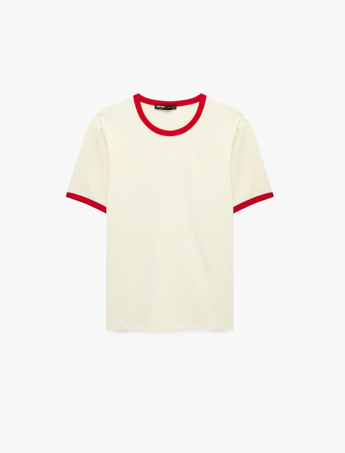  Kısa Kollu Biyeli Pamuklu Tok Kumaş Bisiklet Yaka Slim Fit Tişört