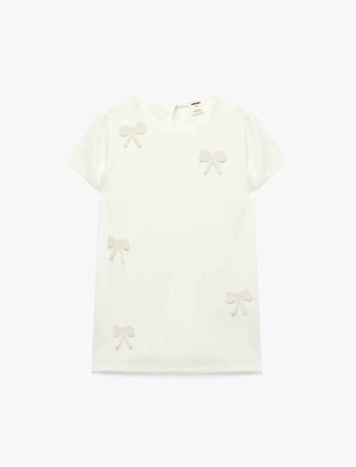 Kız Bebek Kısa Kollu Bisiklet Yaka Viskon Karışımlı Fiyonklu Elbise