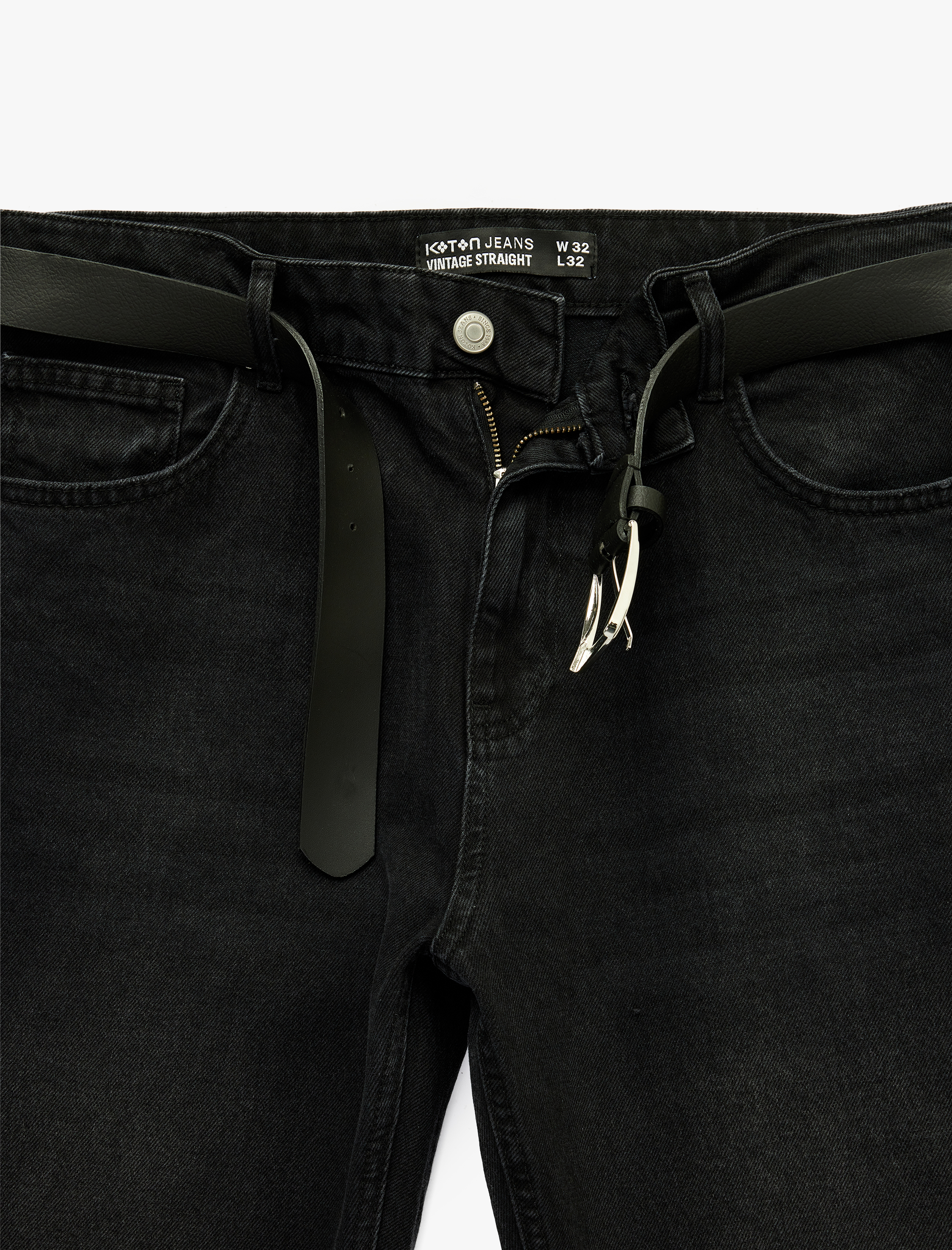   Normal Bel Cepli Pamuklu Kemerli Vintage Straight Fit Jean Pantolon