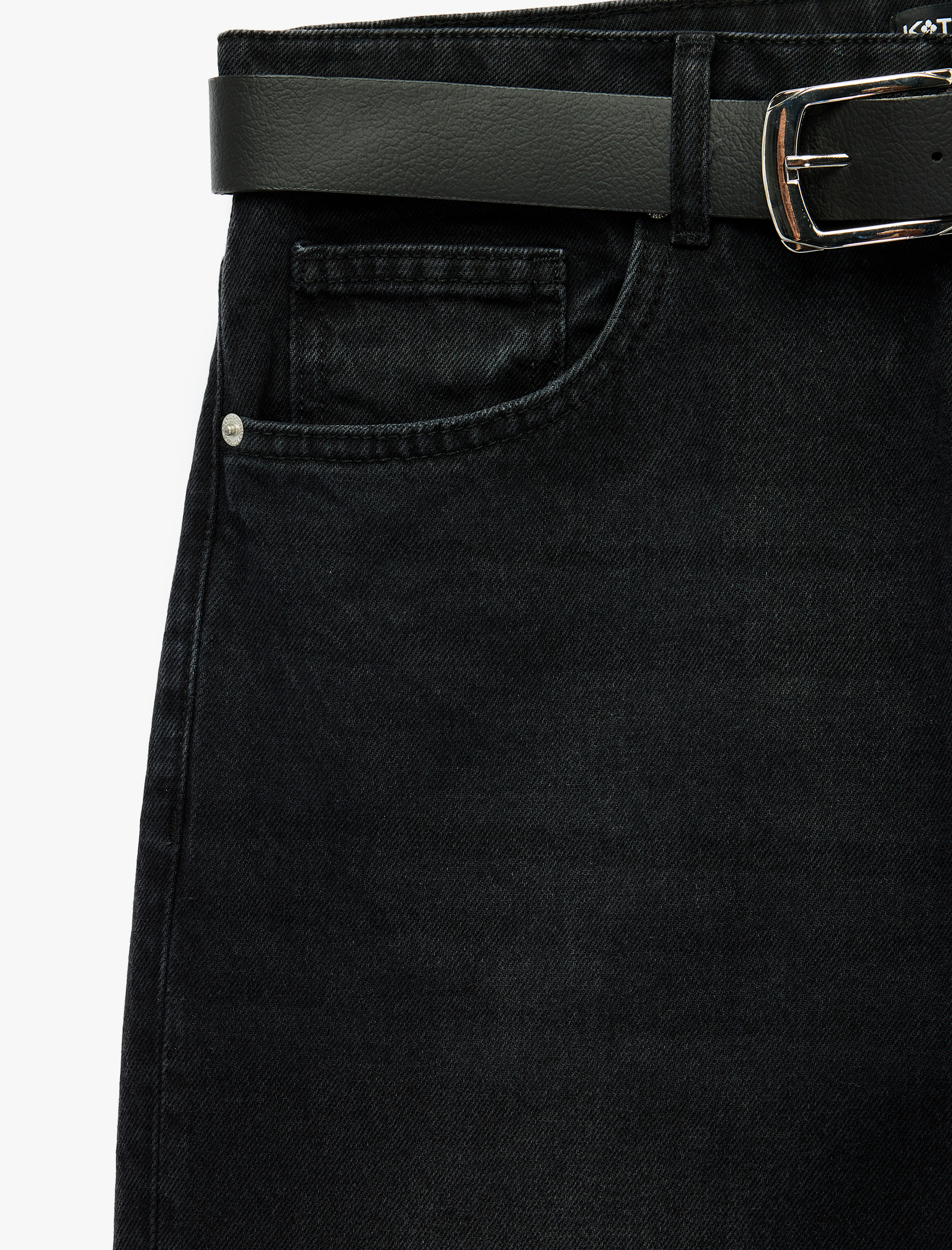   Normal Bel Cepli Pamuklu Kemerli Vintage Straight Fit Jean Pantolon