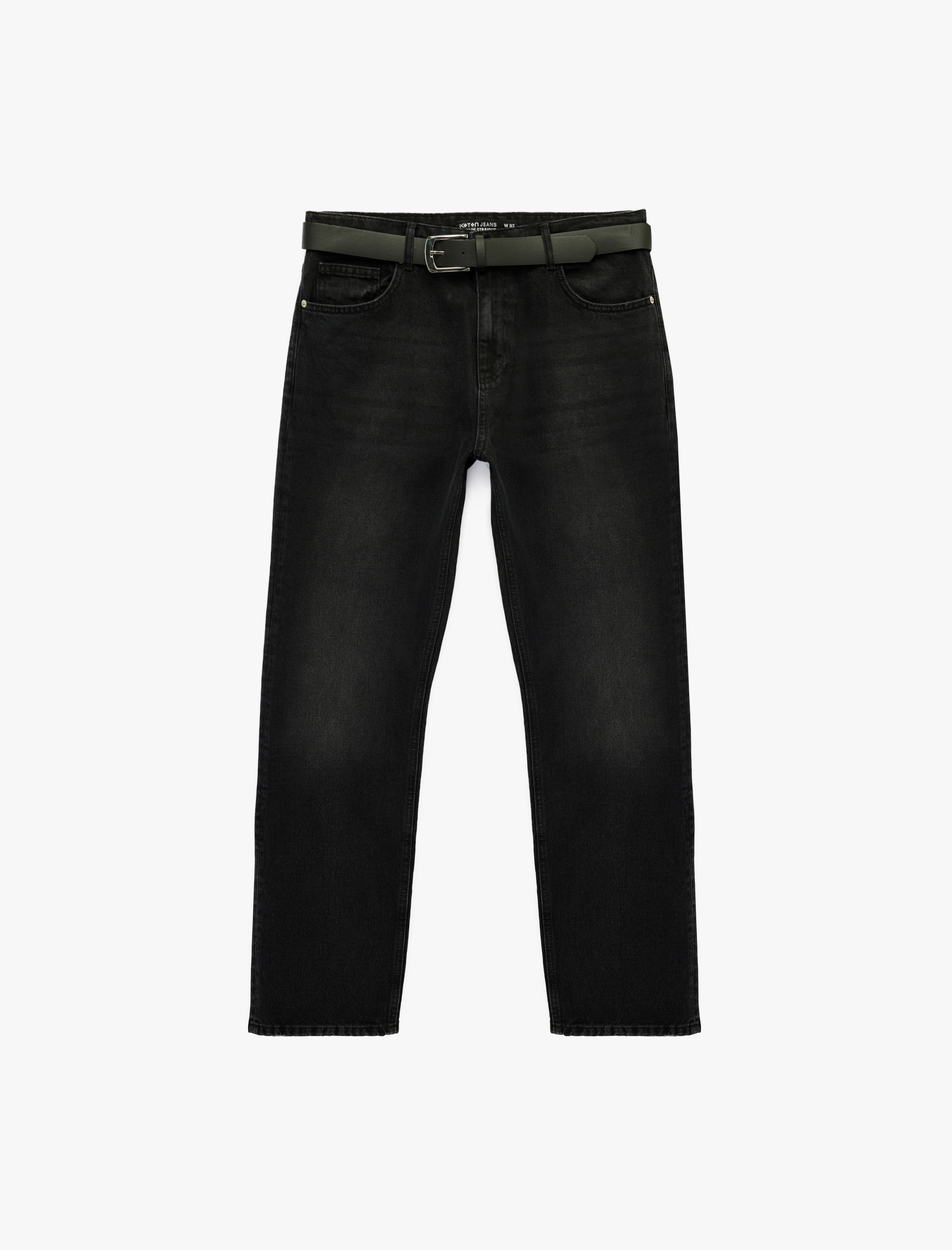   Normal Bel Cepli Pamuklu Kemerli Vintage Straight Fit Jean Pantolon