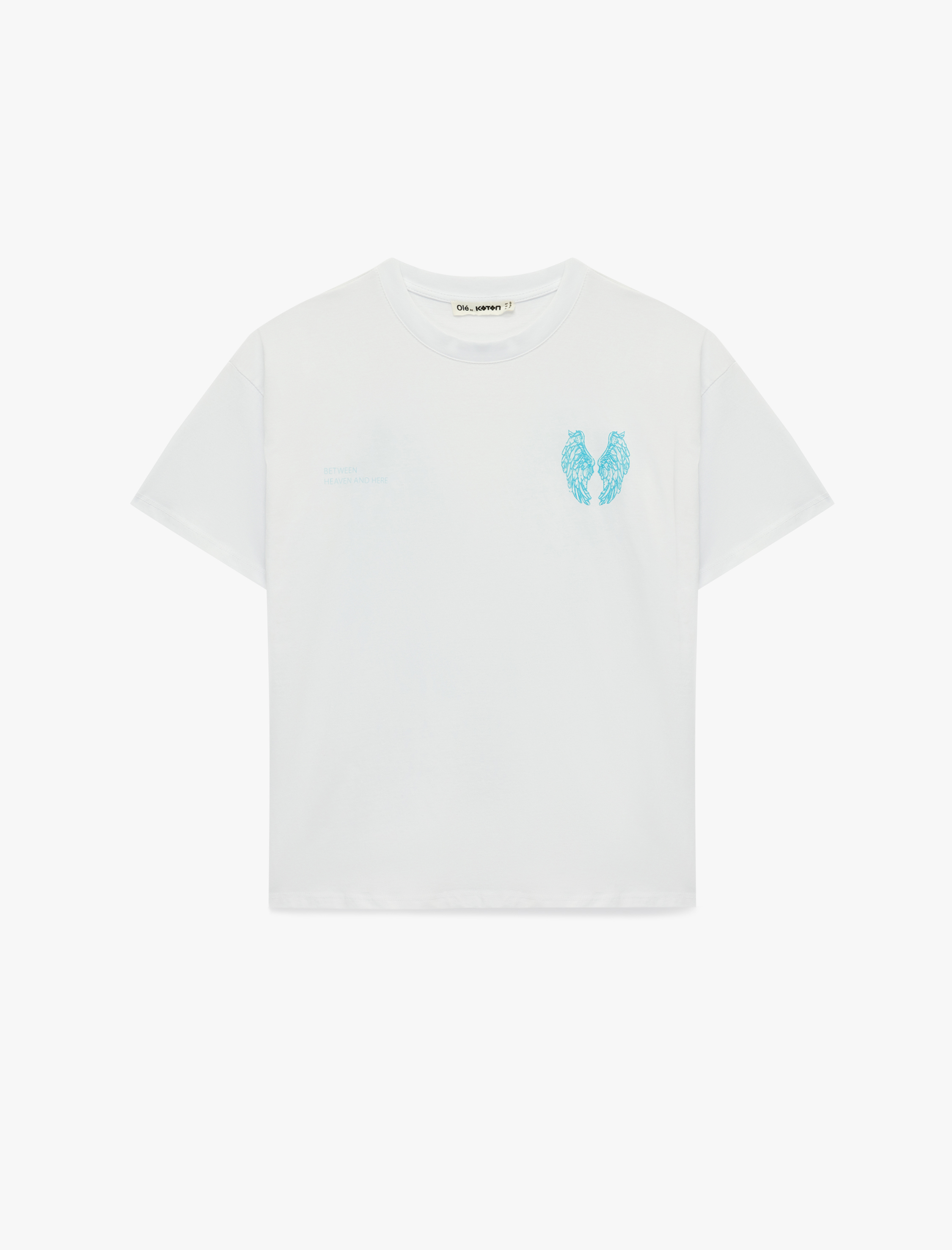   Rahat Kalıp Kısa Kollu Arkası Melek Baskılı Pamuklu Tişört