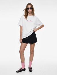 Kısa Kollu Bisiklet Yaka Pamuklu Arkası Baskılı Oversize Tişört