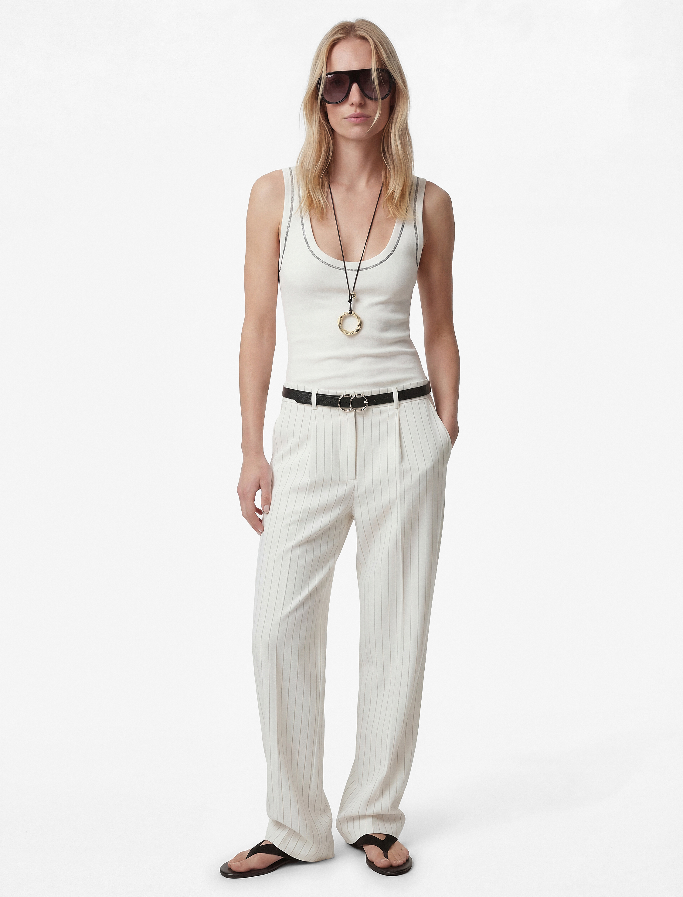   Kemer Detaylı Çizgili Rahat Kalıp Havuç Pantolon