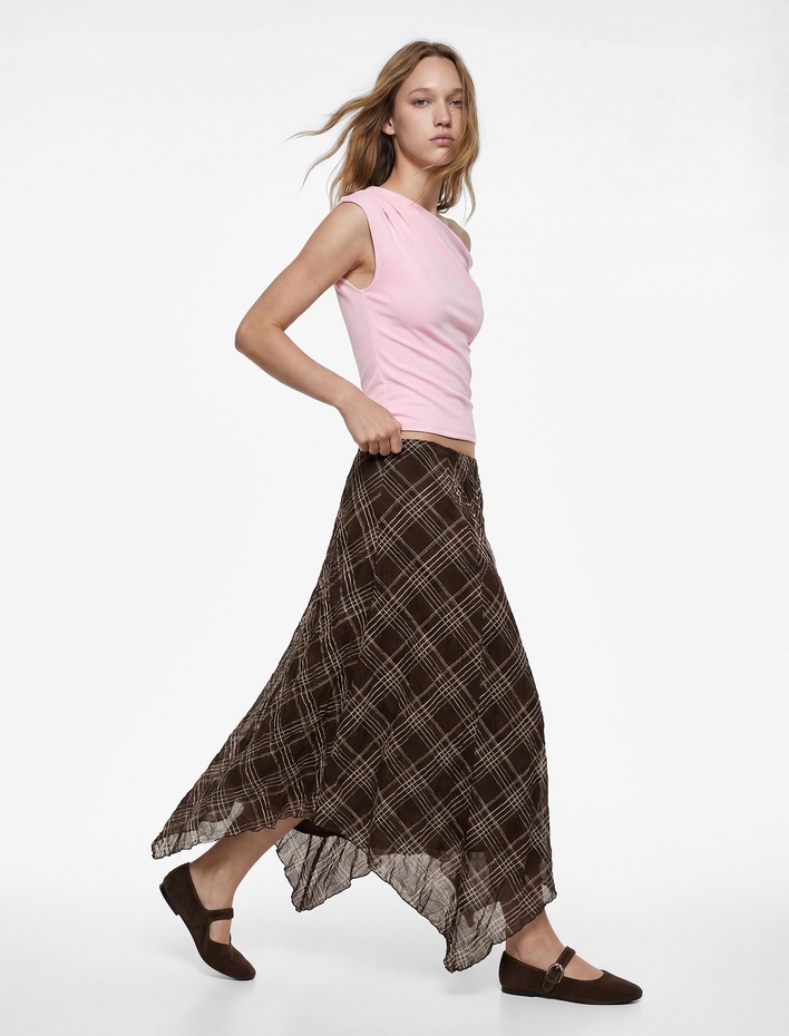  Omzu Açık Drape Detaylı Pamuklu Kolsuz Bluz