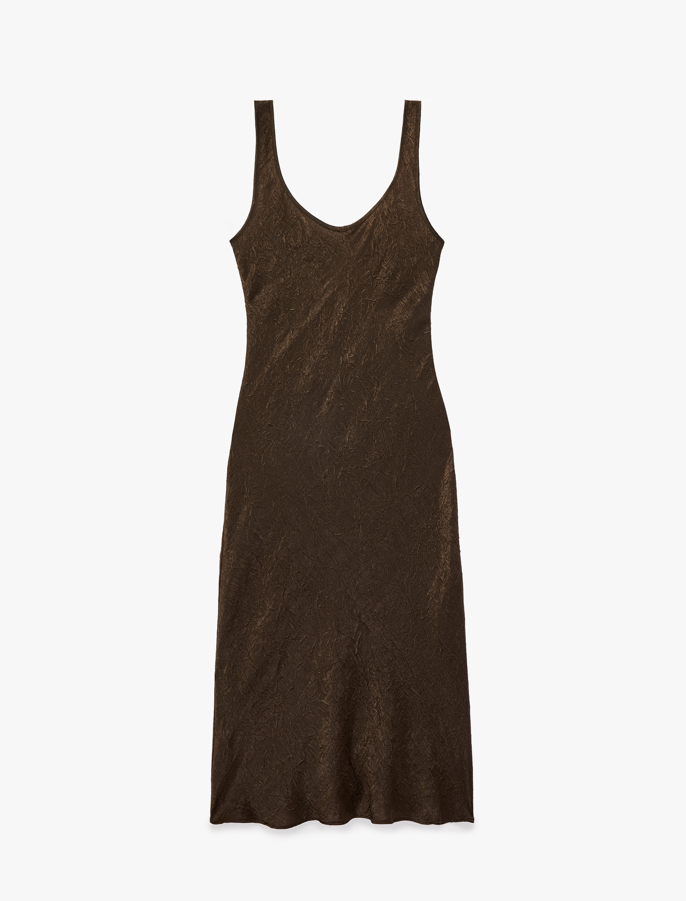 Kolsuz U Yaka Slim Fit Saten Midi Abiye Elbise - Görsel 5