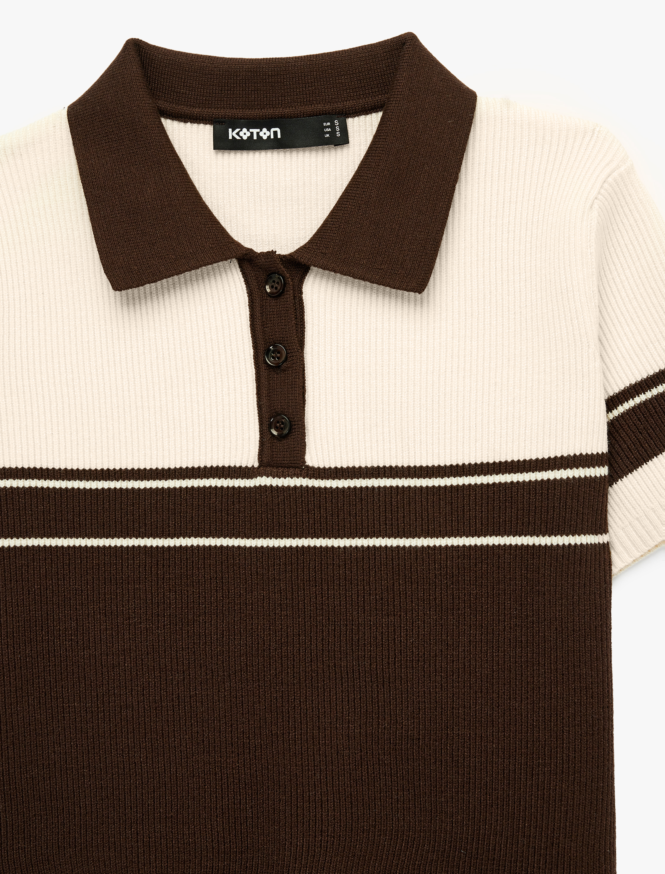   Kısa Kollu Çizgili Polo Yaka Triko Kazak